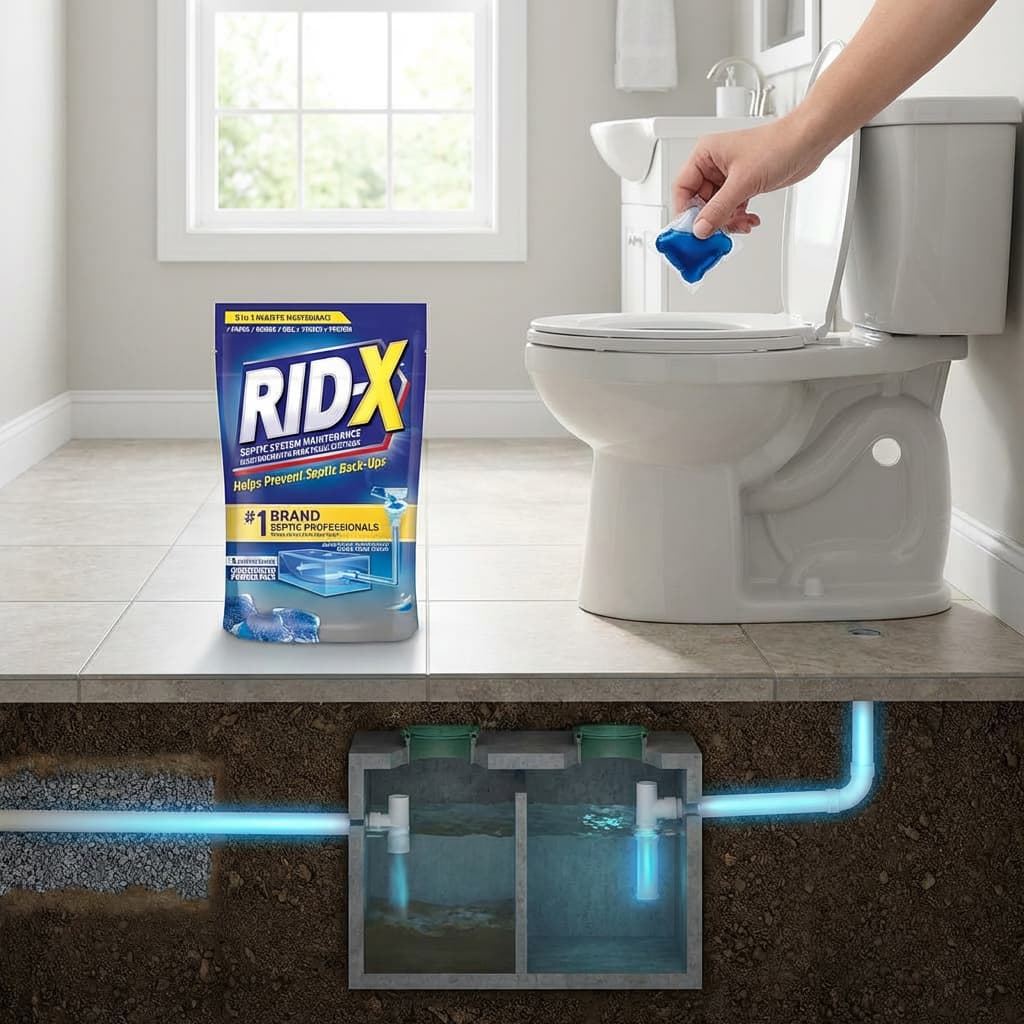 Rid-X septic tank treatment powder box